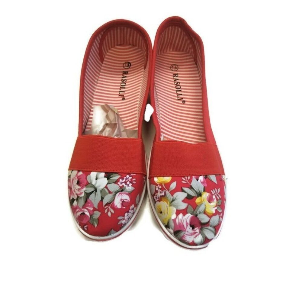 Rasolli Rena Womens Size 7.5 Slip On Wedge Sneaker Shoes Red Summer Floral - Picture 1 of 6